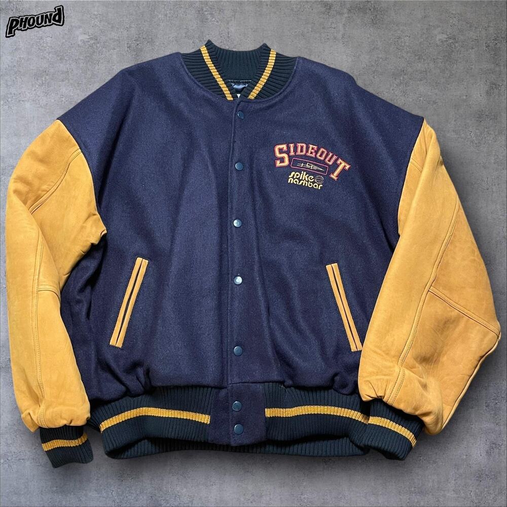 Vtg Sideout Jacket Mens Extra Large Wool Leather Varsity 90s Made in USA